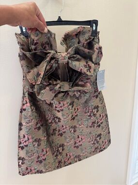 Petal & Pup Floral Jacquard Mini Dress in Taupe and Pink